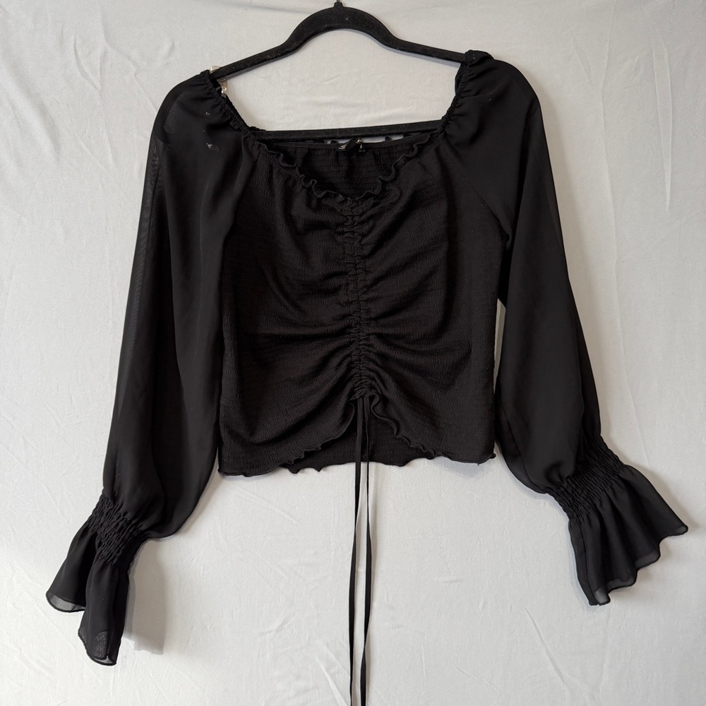 Shinestar Womens Whimsigoth Crop Top L Black Smock Cinch Front Goth Fairy Grunge